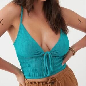 O'Neill‎ Women's Juniors Yuliana V Neck Cropped Tank Top Teal Size Large